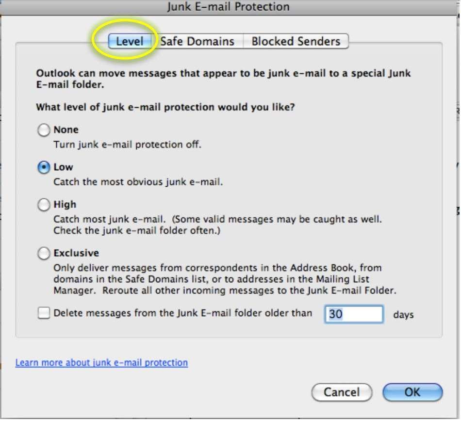 what happens to emails senders that are blocked in outlook for mac?